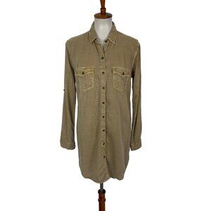SP‎ Black Label Shirt Dress Brown Medium Button Down Long Sleeve Chic
